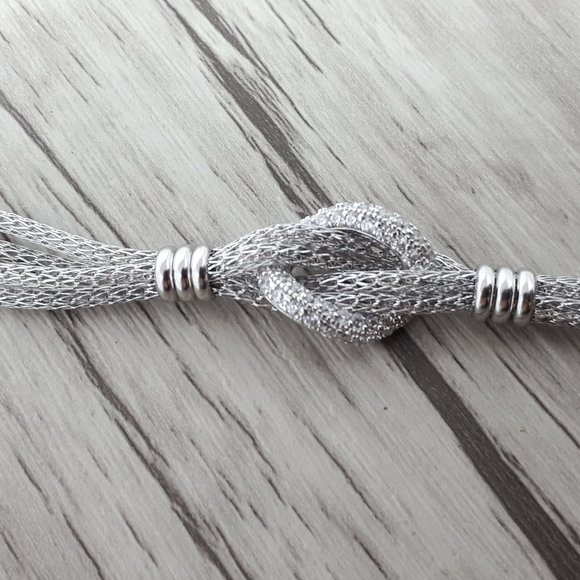 Sterling Silver Italian Mesh Style Bracelet w/ CZ - Picture 5 of 6